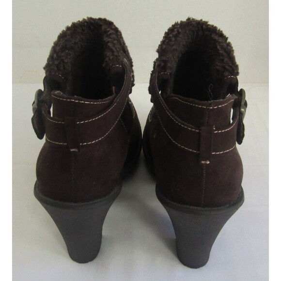 Jellypop Ankle Boots Chocolet Brown Suede Sherpa Trim EUC Womens 9.5 M - Picture 4 of 8